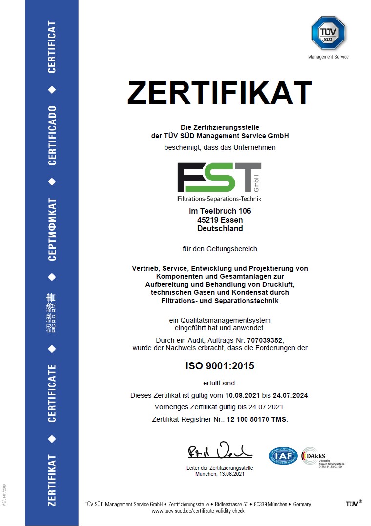 FST-Zertifizierung nach ISO 9001:2015